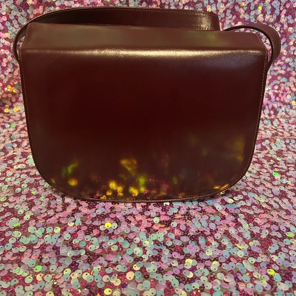 Lanvin Vintage Flap Shoulder Bag Pochette Logo Half Moon Leather Bordeaux - Picture 6 of 9